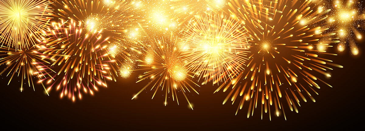 collection-of-golden-firework-and-light-glow-special-effects-along-top-of-black-background-vector